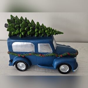 Blue Wood Truck Christmas Decor Retro Christmas Truck with Mini Tree